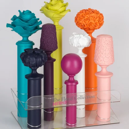 different colourful curtain poles