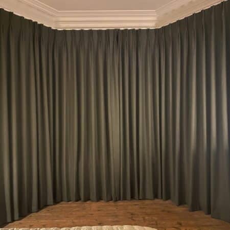 Grey floor length curtains by the boys that sew