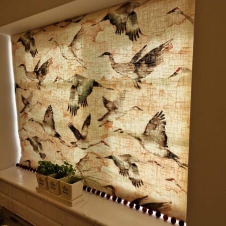 Blind with birds made by the boys that sew