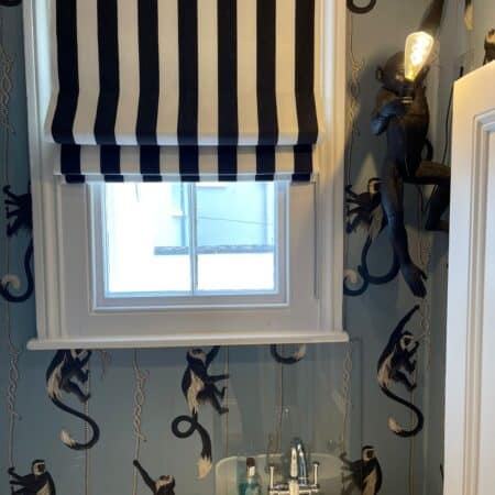 Black and White stripe blind with money wallpaper